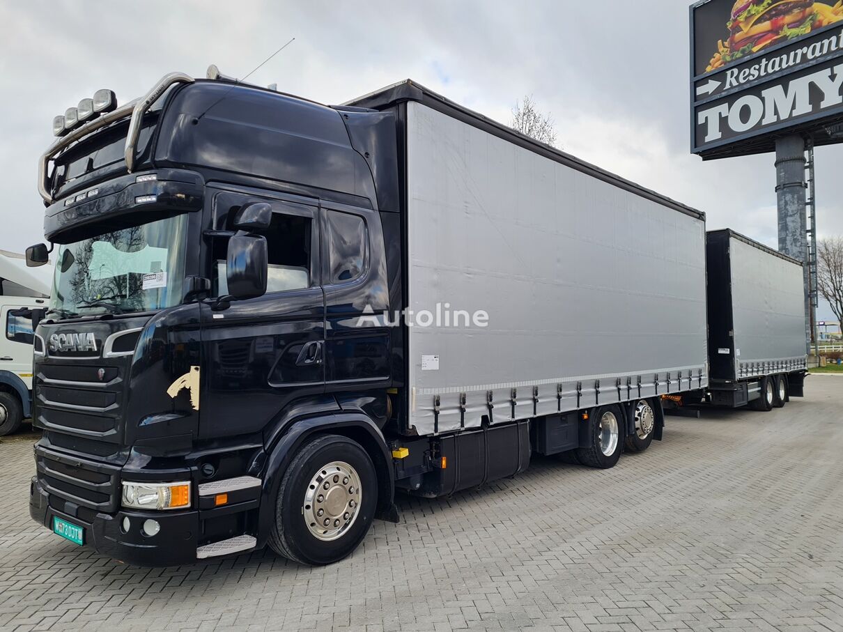 camion rideaux coulissants Scania R450 / TANDEM  114 m3 + remorque rideaux coulissants